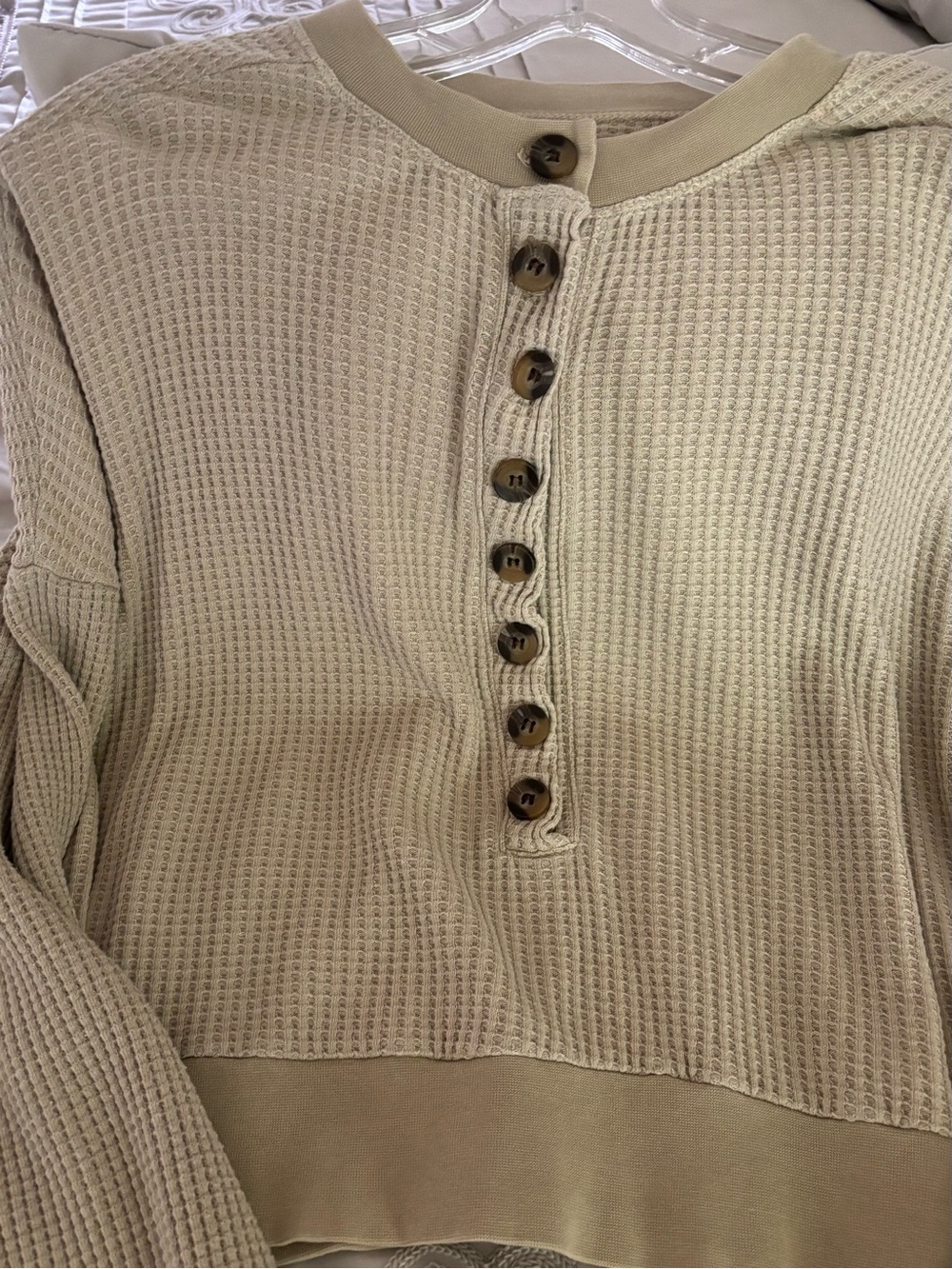 Electric & Rose Waffle Knit Henley - Beige